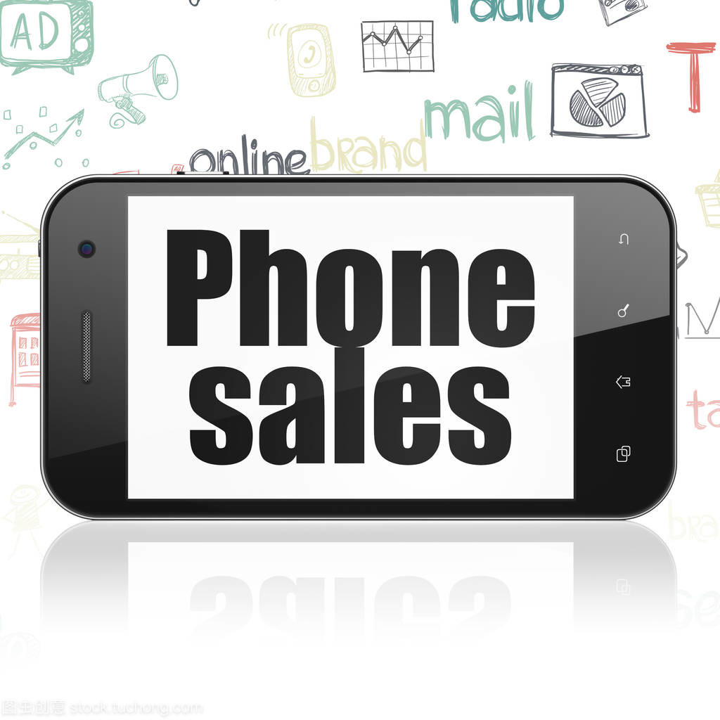 广告概念: 智能手机与手机上显示的销售